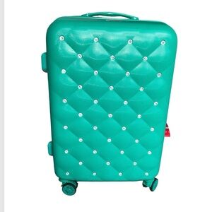 THALIA SODI GREEN BLING TUFTED DIAMOND RHINESTONE HARD SPINNER 26” SUITCASE NWT